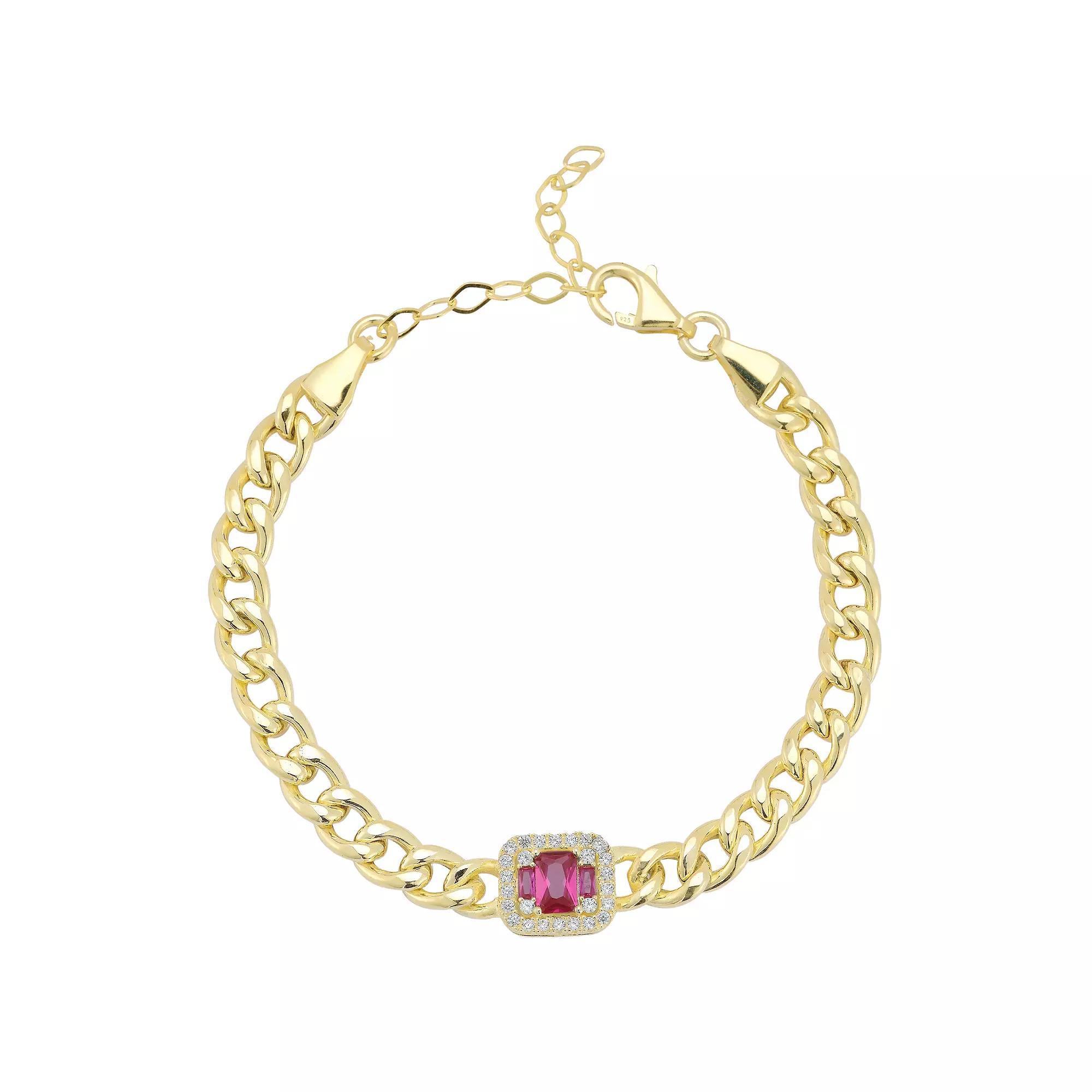 Sunkissed Sterling Cubic Zirconia Curb Chain Bracelet, Women's, Size: 8", Gold Tone Red Product Image