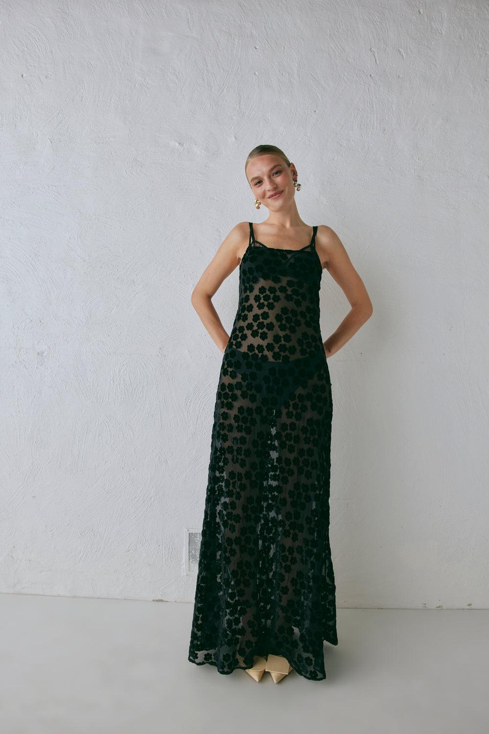 Iris Bias Cut Maxi Dress Black Product Image