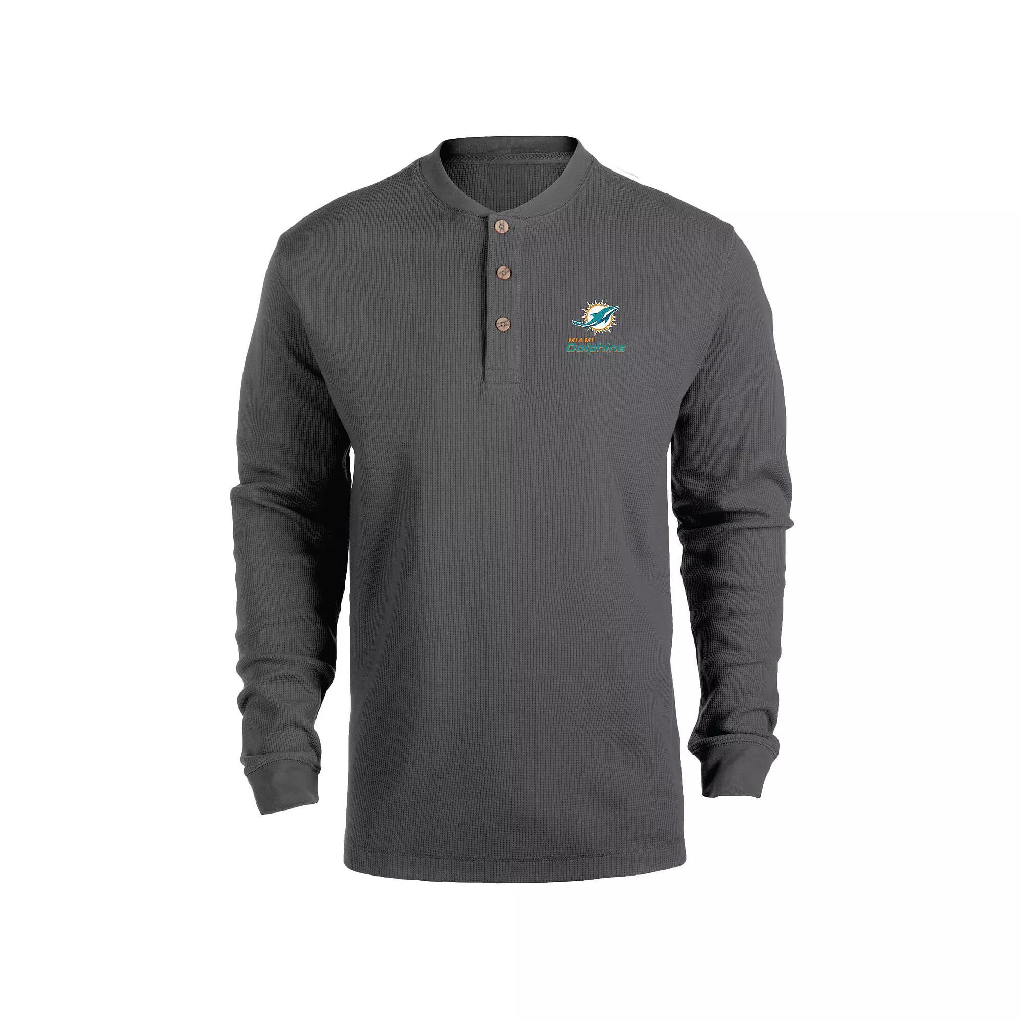 Men's Heathered Gray Miami Dolphins Maverick Thermal Henley Long Sleeve T-Shirt, Size: Small, Grey Product Image