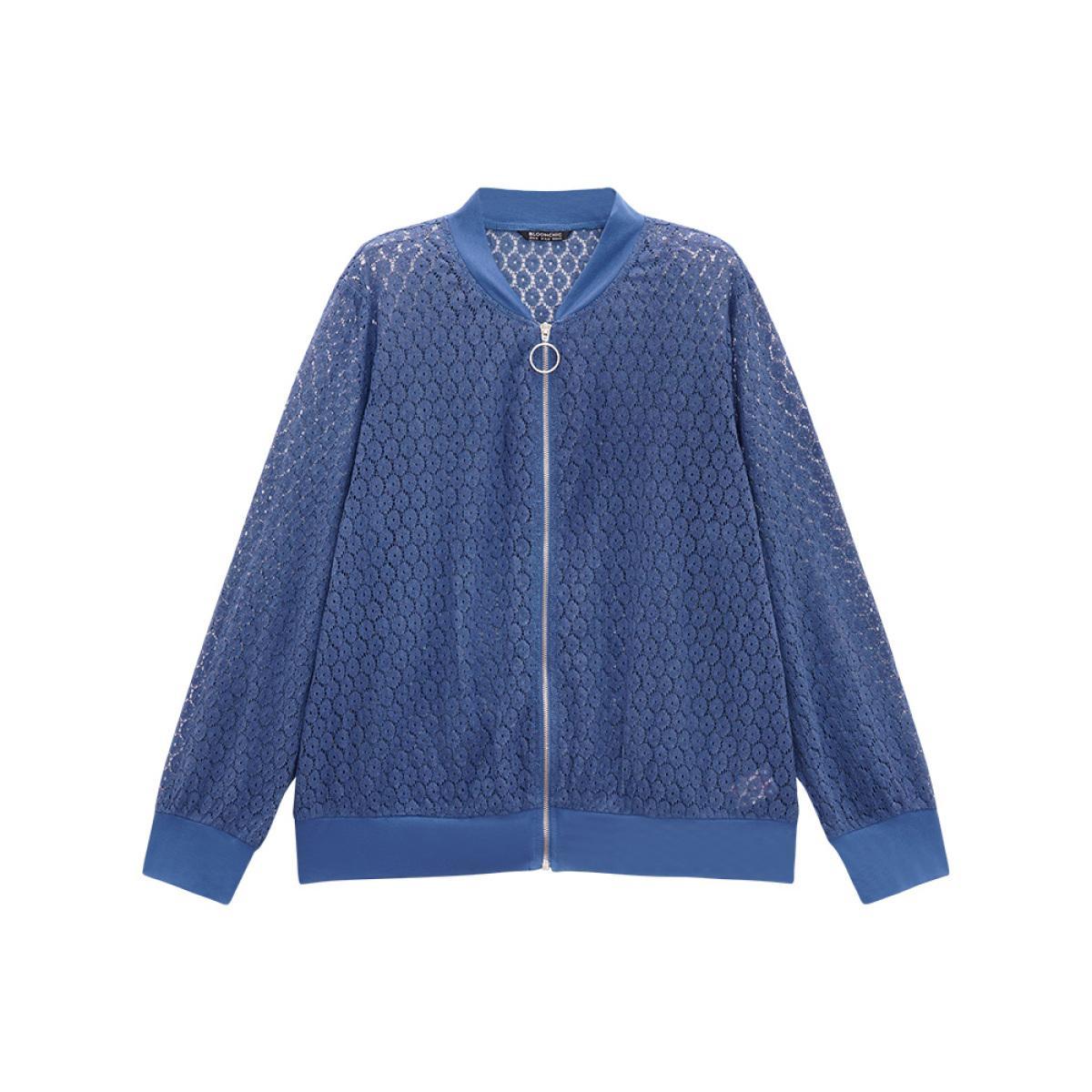 Plus Size Plain Lace Patchwork Zipper Cut Out Jacket Women Aegean Plain Dailywear Jackets BloomChic 18-20/2X Product Image