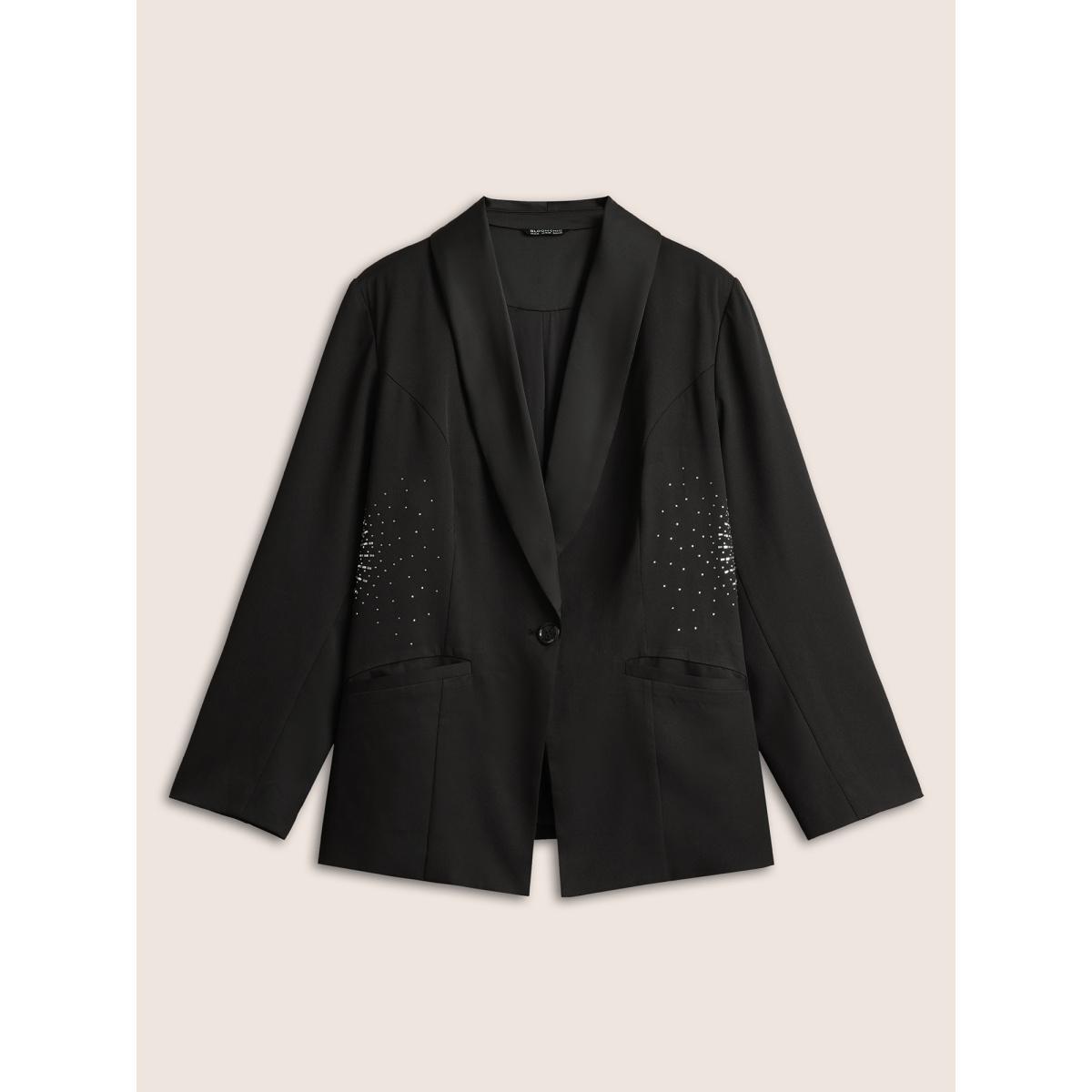 Plus Size Rhinestone Detail Patched Pocket Button Up Blazer Black Women Party Plain Non Sleeve Long Sleeve Suit Collar 14-16/1X Single-flap pocket Cocktail Blazers BloomChic Product Image