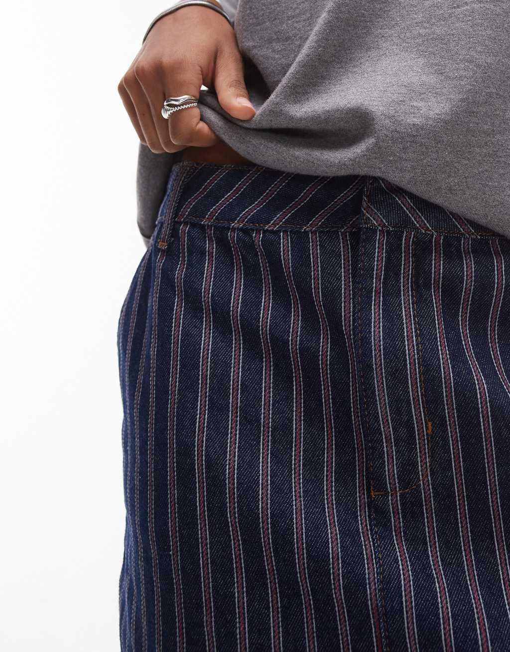 Topshop denim pelmet micro skirt in red and blue stripe Product Image