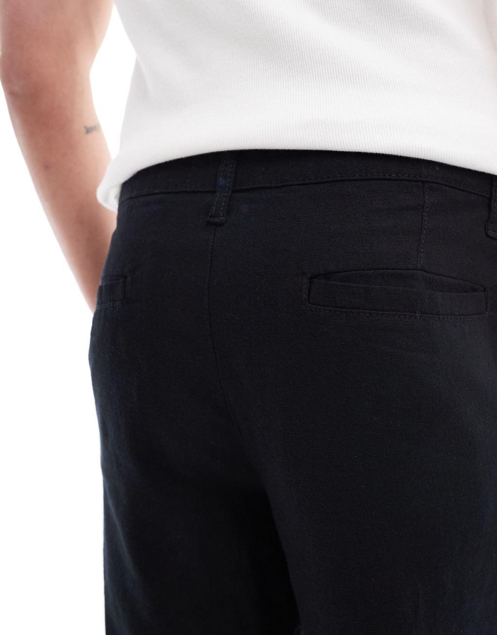 ASOS DESIGN relaxed linen chinos in black Product Image