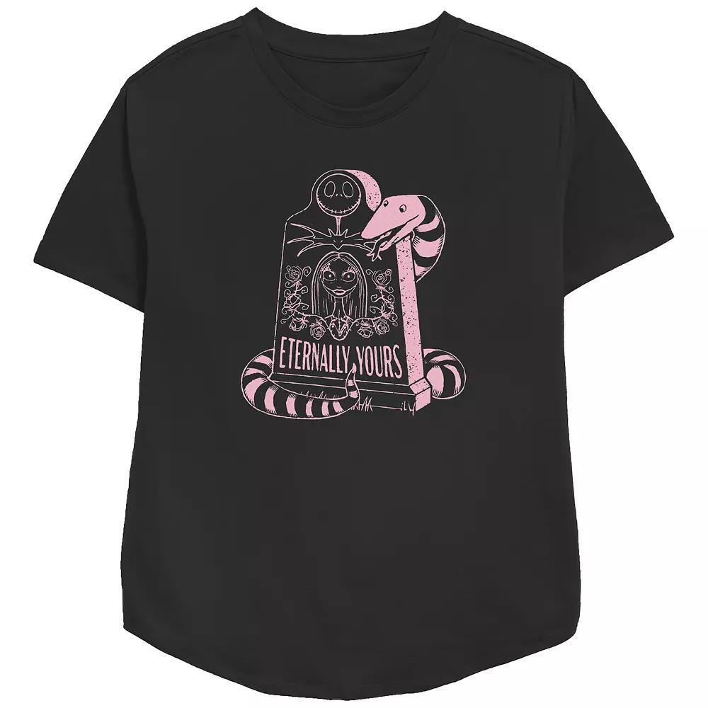 Disney's The Nightmare Before Christmas Jack Skellington And Sally Eternally Yours Gravestone Women's Relaxed Fit Graphic Tee, Size: Medium, Black Product Image