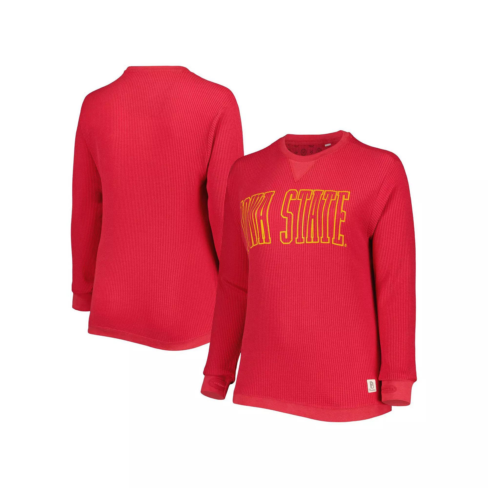 Women's Pressbox Cardinal Iowa State Cyclones Surf Plus Size Southlawn Waffle-Knit Thermal Tri-Blend Long Sleeve T-Shirt, Size: Small, Red Product Image