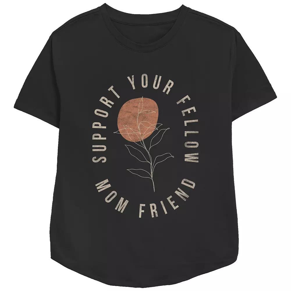 Women's Support Your Fellow Mom Friend Relaxed Fit Graphic Tee, Size: XS, Black Product Image