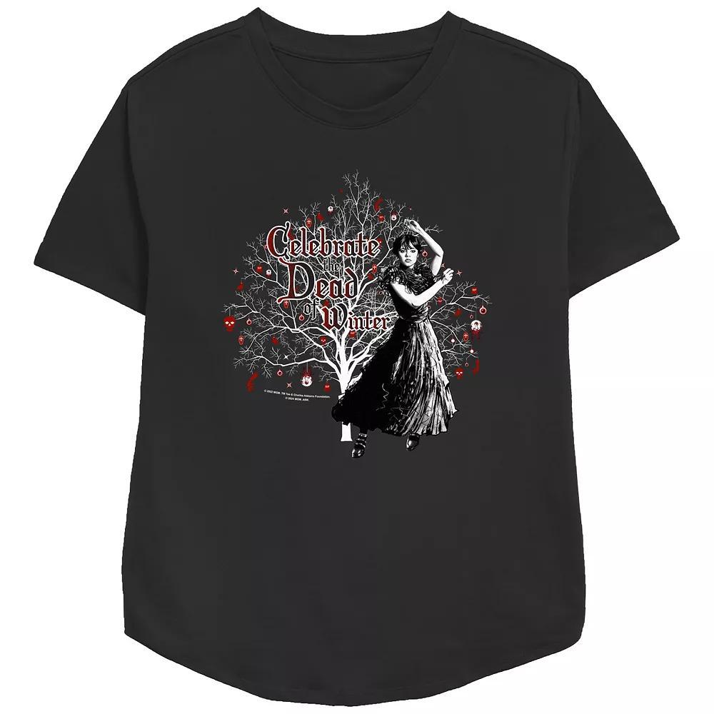 Women's Wednesday Celebrate The Dead Of Winter Relaxed Fit Graphic Tee, Size: Large, Black Product Image