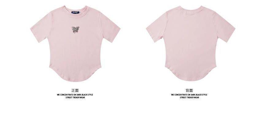 Short-Sleeve Round Neck Butterfly Detail T-Shirt Product Image
