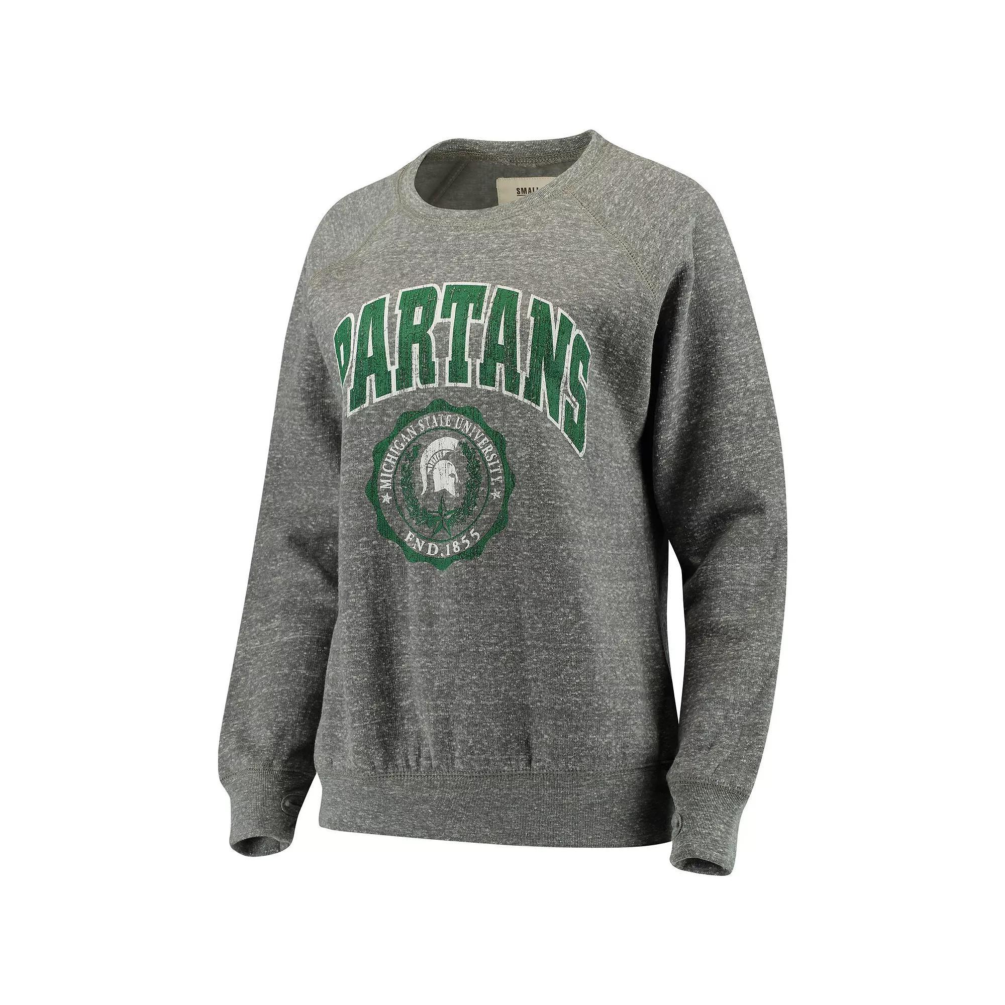 Womens Pressbox Heathered Gray Michigan State Spartans Edith Vintage Knobi Pullover Sweatshirt Product Image