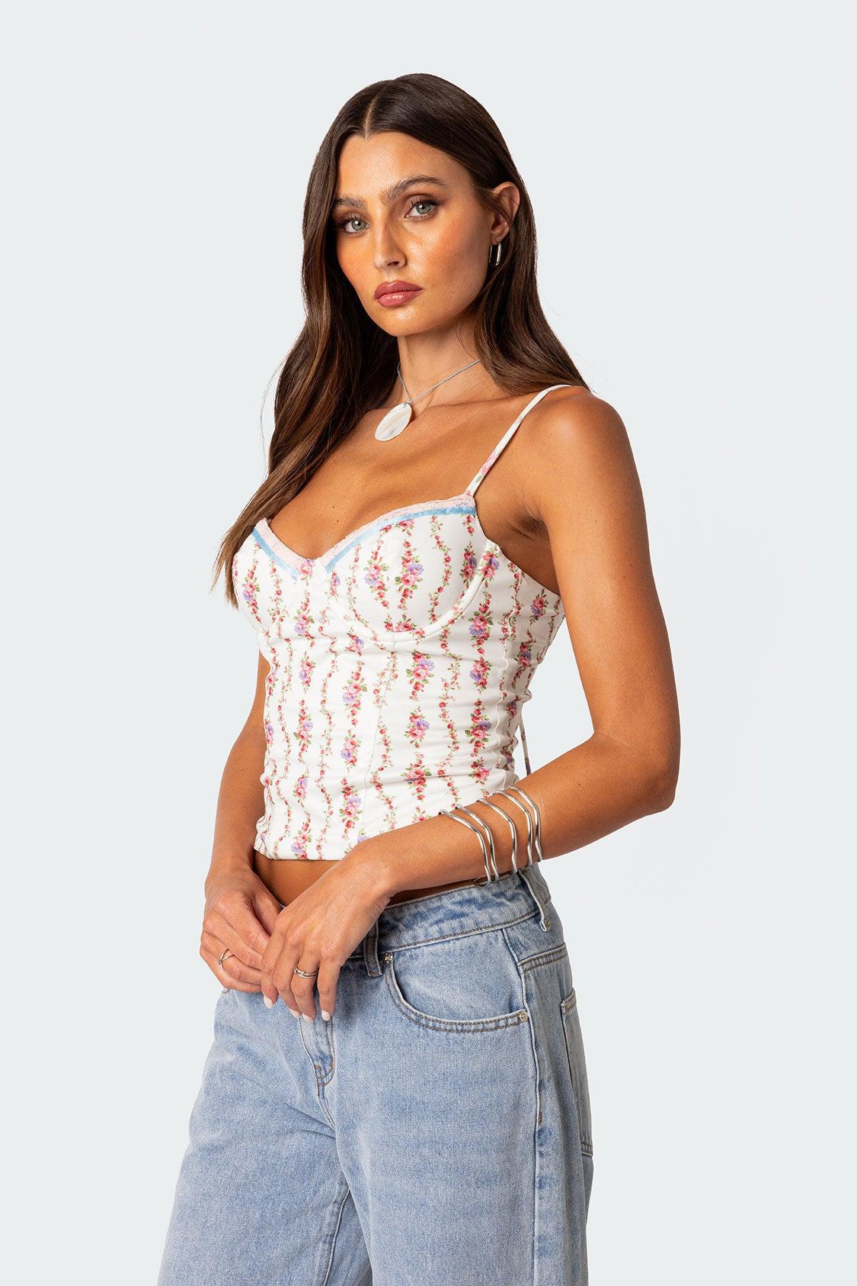 Indira Printed Cupped Lace Up Corset Product Image