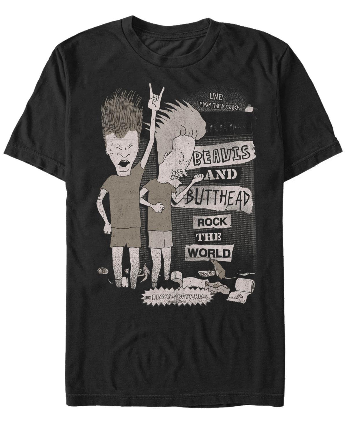 Men's Beavis And Butthead Rock The World Short Sleeve Tee, Size: Large, Black Product Image