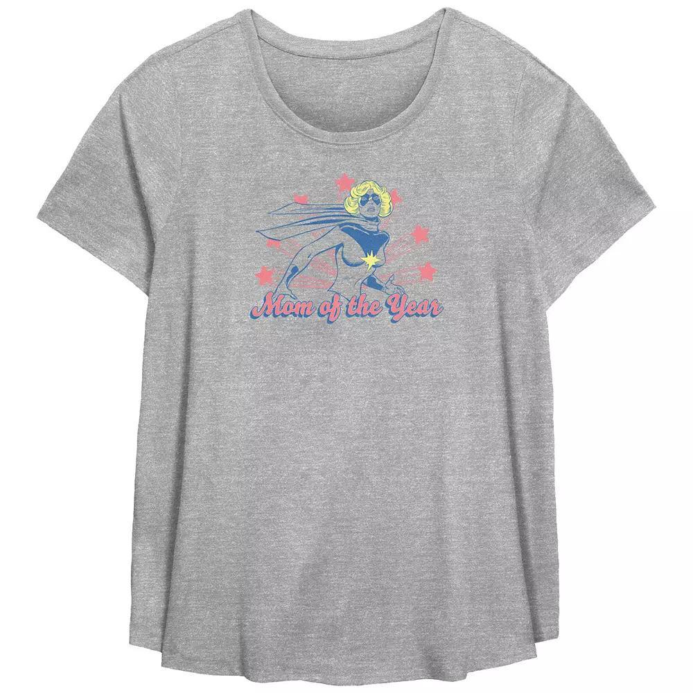 Plus Size Captain Marvel Mom Of The Year Scoop Hem Flowy Graphic Tee, Women's, Size: 5XL, Grey Gray Product Image