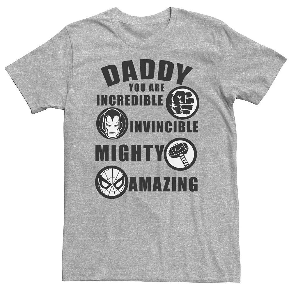 Big & Tall Marvel "Daddy You Are Incredible Invincible Mighty Amazing" Tee, Men's, Size: 4XL Tall, Athletic Grey Product Image