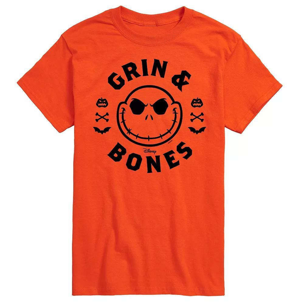 Disneys The Nightmare Before Christmas Mens Grin & Bones Graphic Tee Grey Military Green Product Image