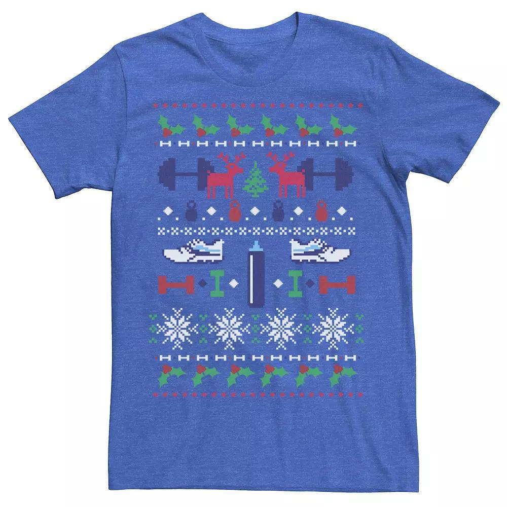 Men's Ugly Sweater Holiday Workout Weights Tee, Size: Medium, Royal Grey Product Image