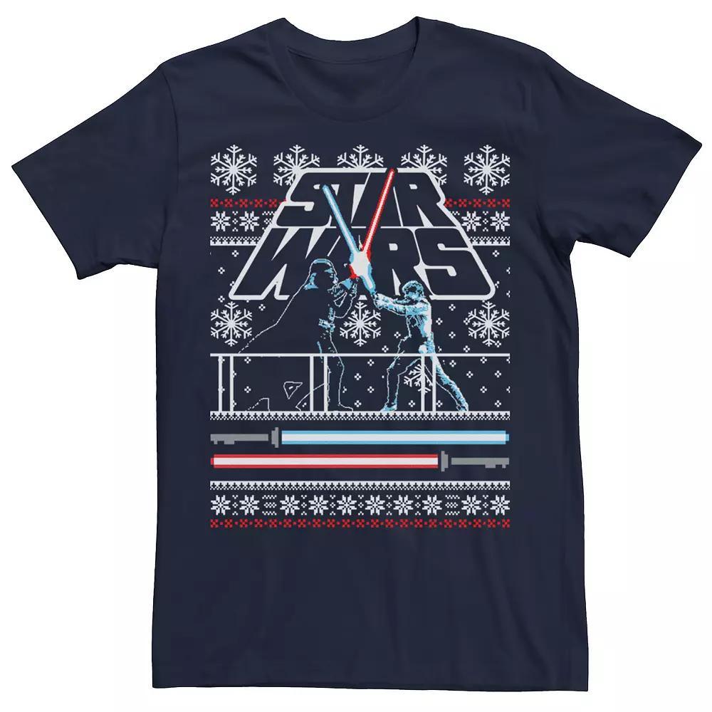 Men's Star Wars Luke Vader Face Off Ugly Christmas Sweater Tee, Size: 3XL, Blue Product Image