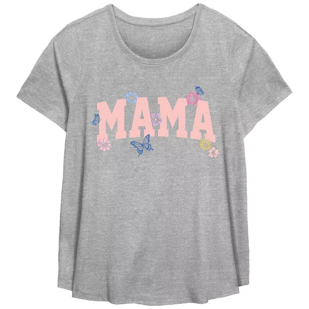 Plus Size Mama Flowers Scoop Hem Flow Graphic Tee, Women's, Size: 3XL, Black Product Image