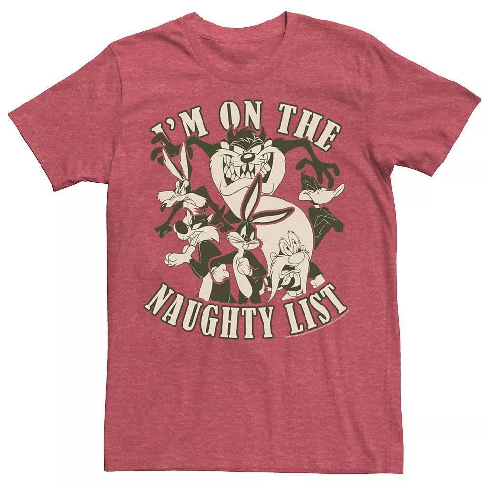 Men's Looney Tunes Christmas I'm On The Naughty List Tee, Size: Small, Red Grey Product Image