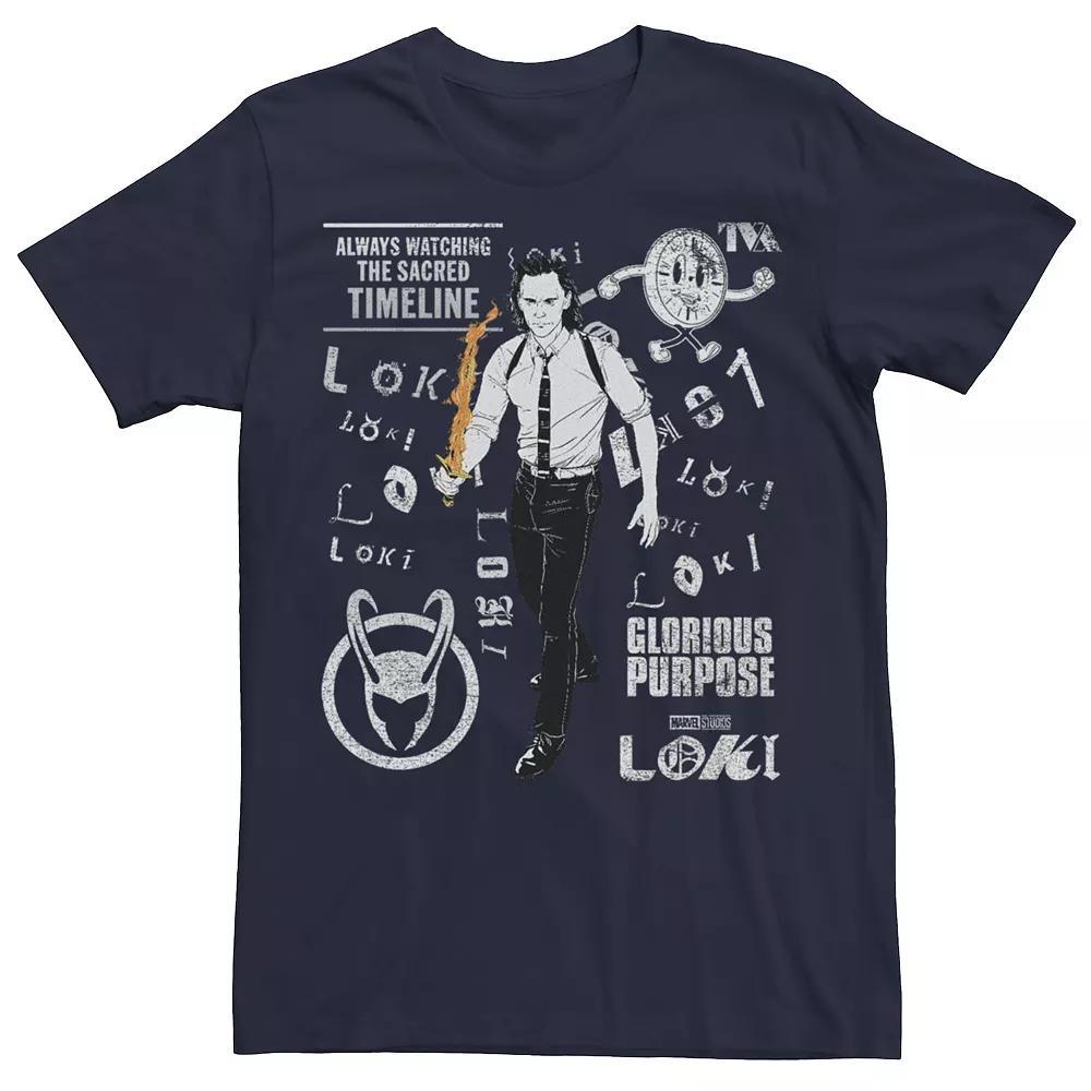 Men's Marvel Loki Glorious Purpose Collage Stamp Tee, Size: XS, Blue Product Image