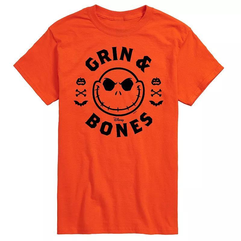 Disneys The Nightmare Before Christmas Mens Grin & Bones Graphic Tee Grey Military Green Product Image