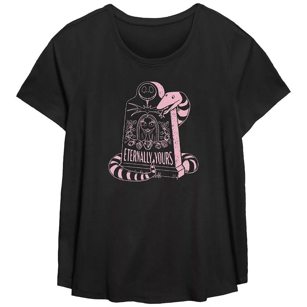 Disneys The Nightmare Before Christmas Jack Skellington And Sally Eternally Yours Gravestone Plus Size Flowy Graphic Tee, Womens Product Image