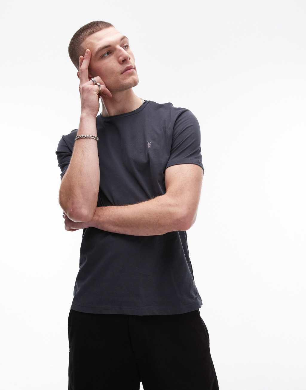 AllSaints Brace brushed cotton t-shirt in deep blue Product Image