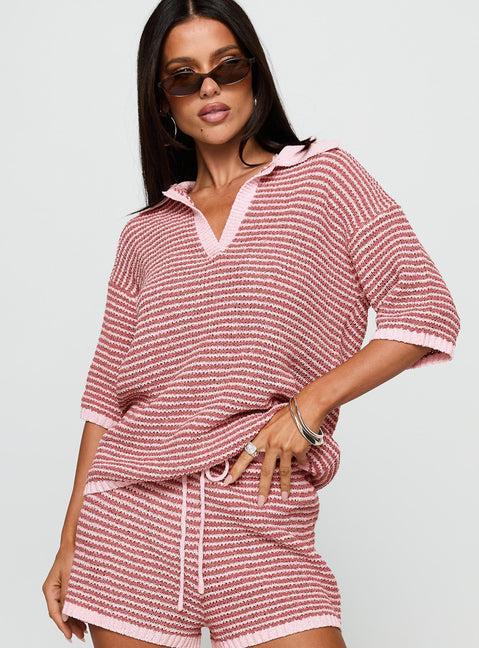 Veloria Collared Top Pink Stripe Product Image