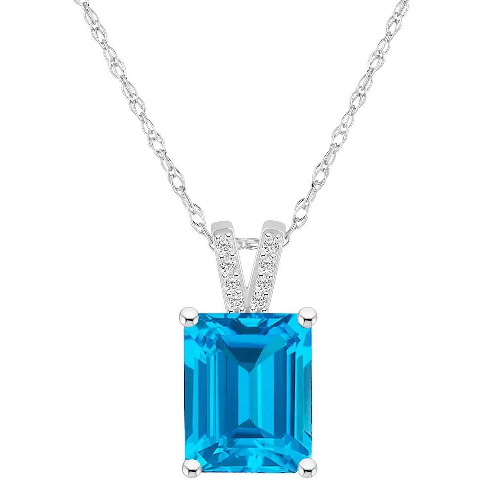 Alyson Layne 10k White Gold Emerald Cut Gemstone Diamond Accent Pendant Necklace, Women's, Size: 18", Blue Topaz Product Image
