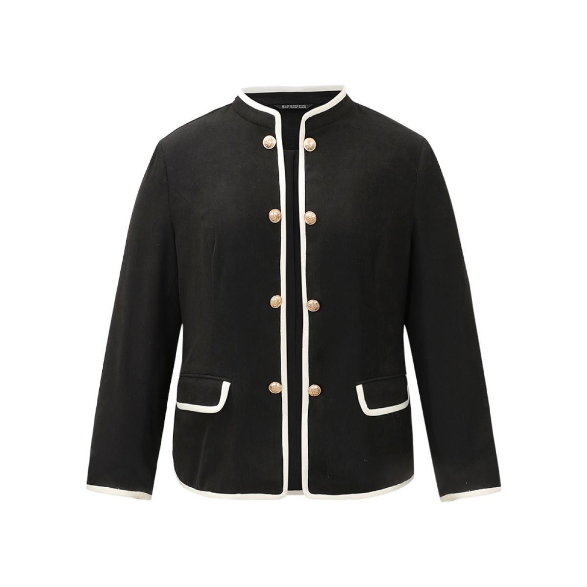 Plus Size Corduroy Metal Detail Contrast Trim Flap Pocket Blazer Women Black Office Lined Ladies Work Winter Coats BloomChic 18-20/2X Product Image