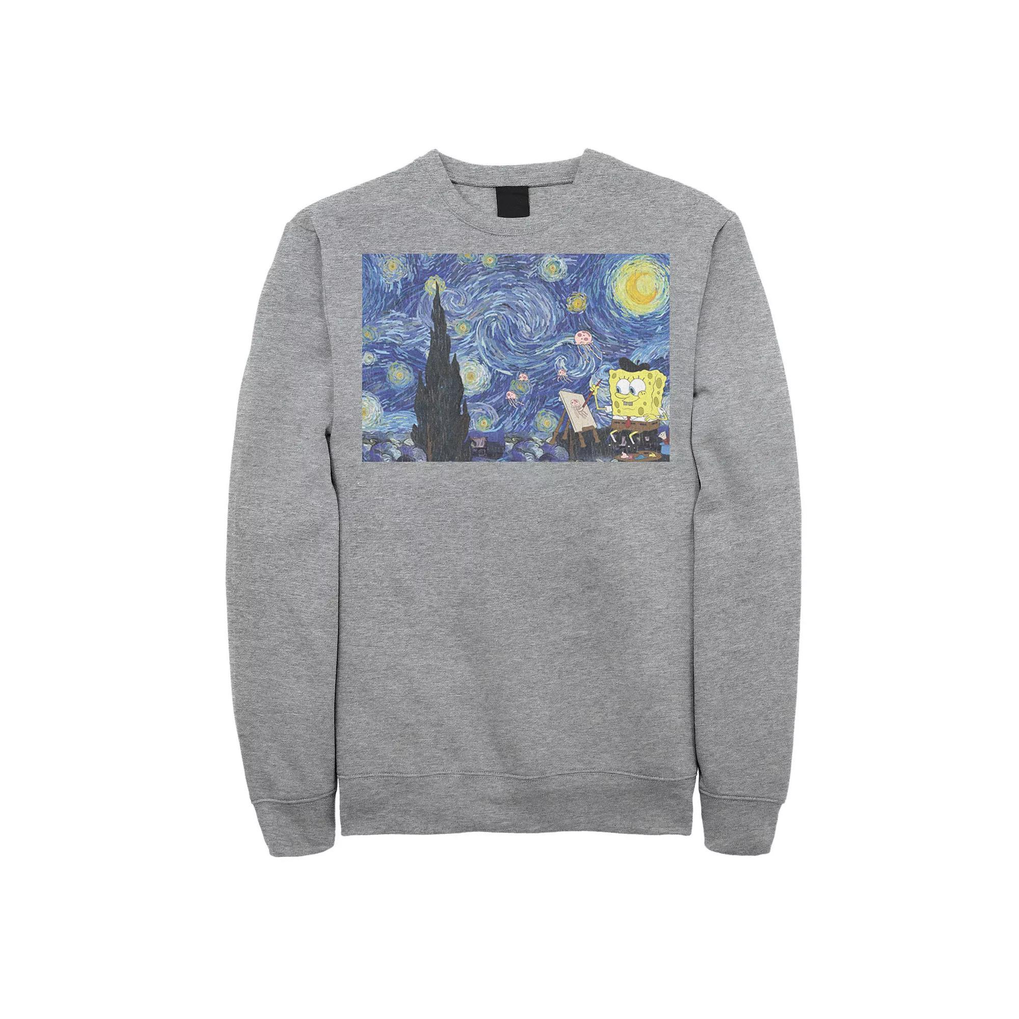 Men's Nickelodeon SpongeBob SquarePants Starry Night Painting Sweatshirt, Size: Small, Athletic Grey Product Image
