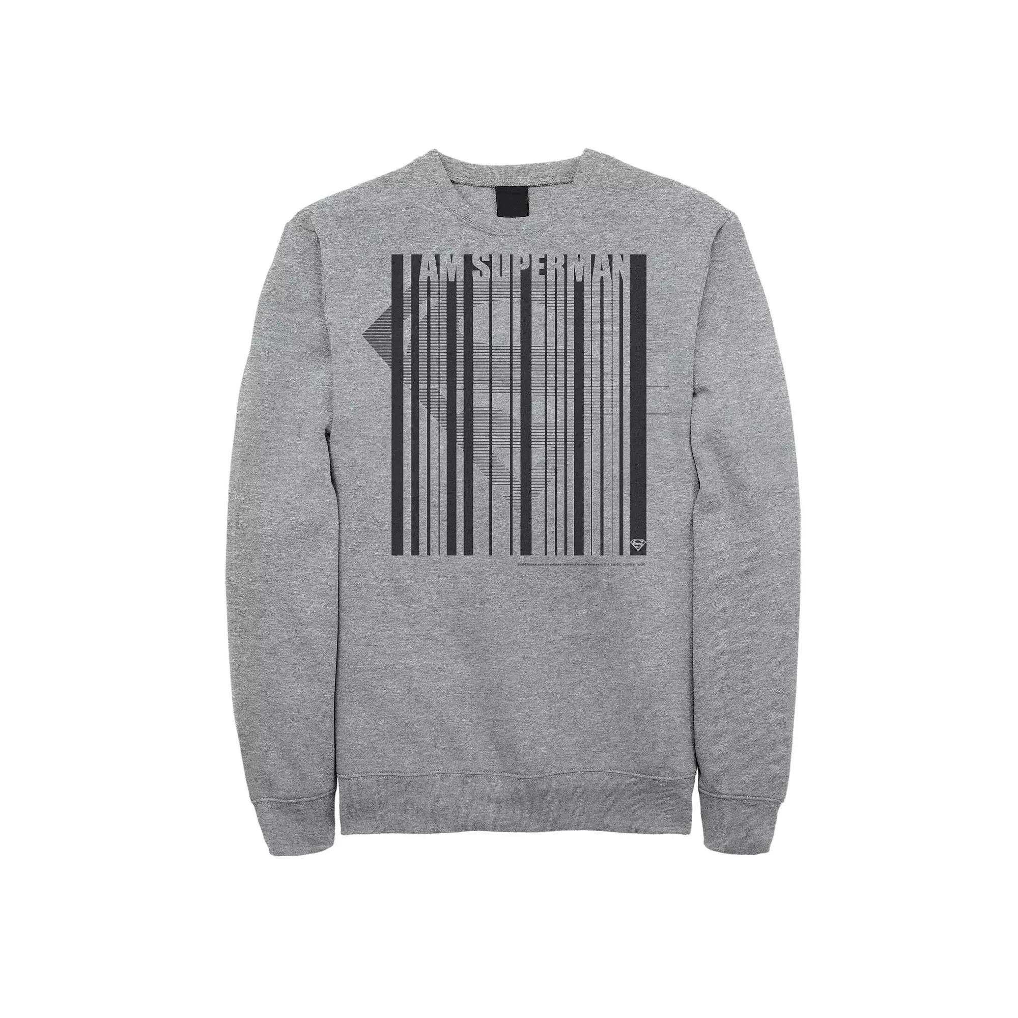 Men's DC Comics Superman Barcode Chest Logo Sweatshirt, Size: XL, Athletic Grey Product Image