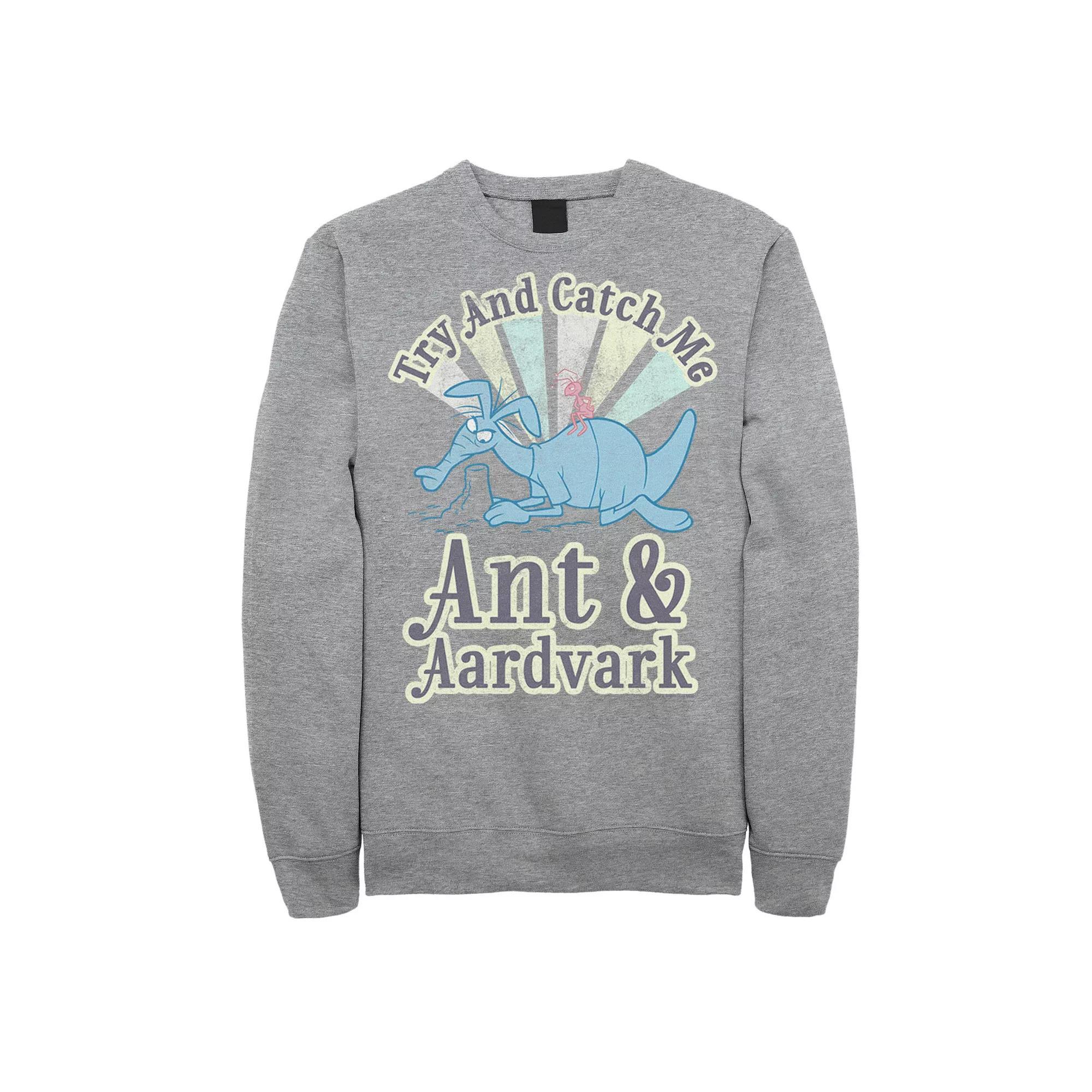 Men's Pink Panther Ant And Aardvark Try And Catch Me Graphic Fleece Pullover, Size: Medium, Athletic Grey Product Image