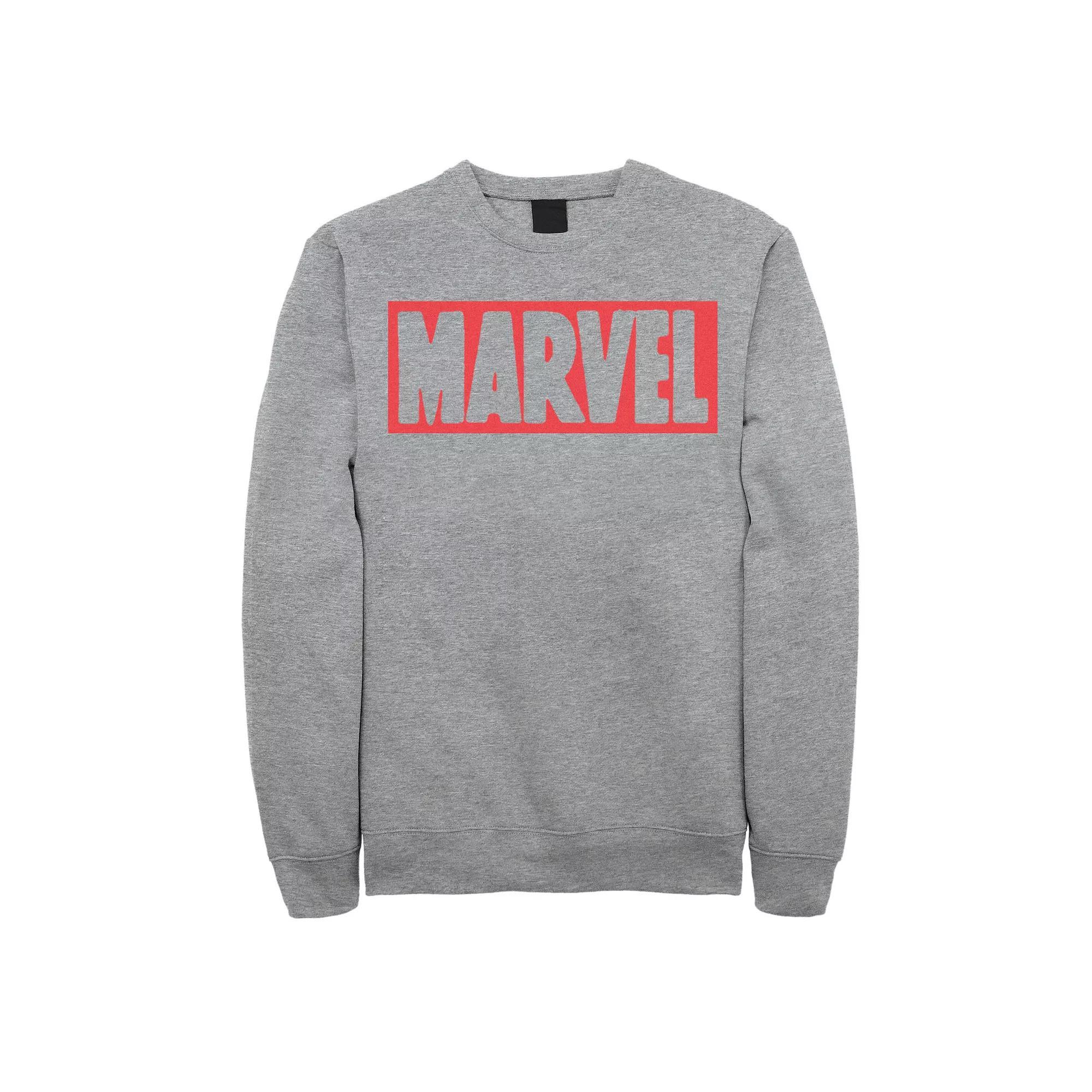 Men's Marvel Simple Brick Logo Outline Sweatshirt, Size: Small, Athletic Grey Product Image