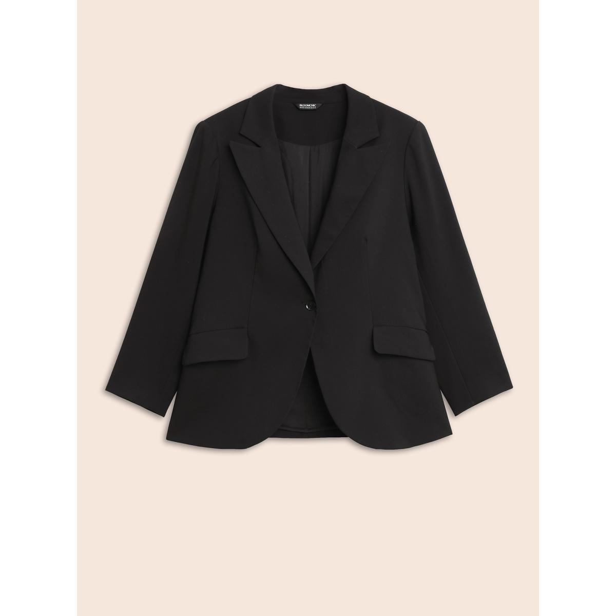 Plus Size Stretch Woven Pocket Slim-Fit Blazer Black Women Work Button Sleeve Extra Long Sleeve Suit Collar 30/6X Open pocket with flap At the Office Blazers BloomChic Product Image