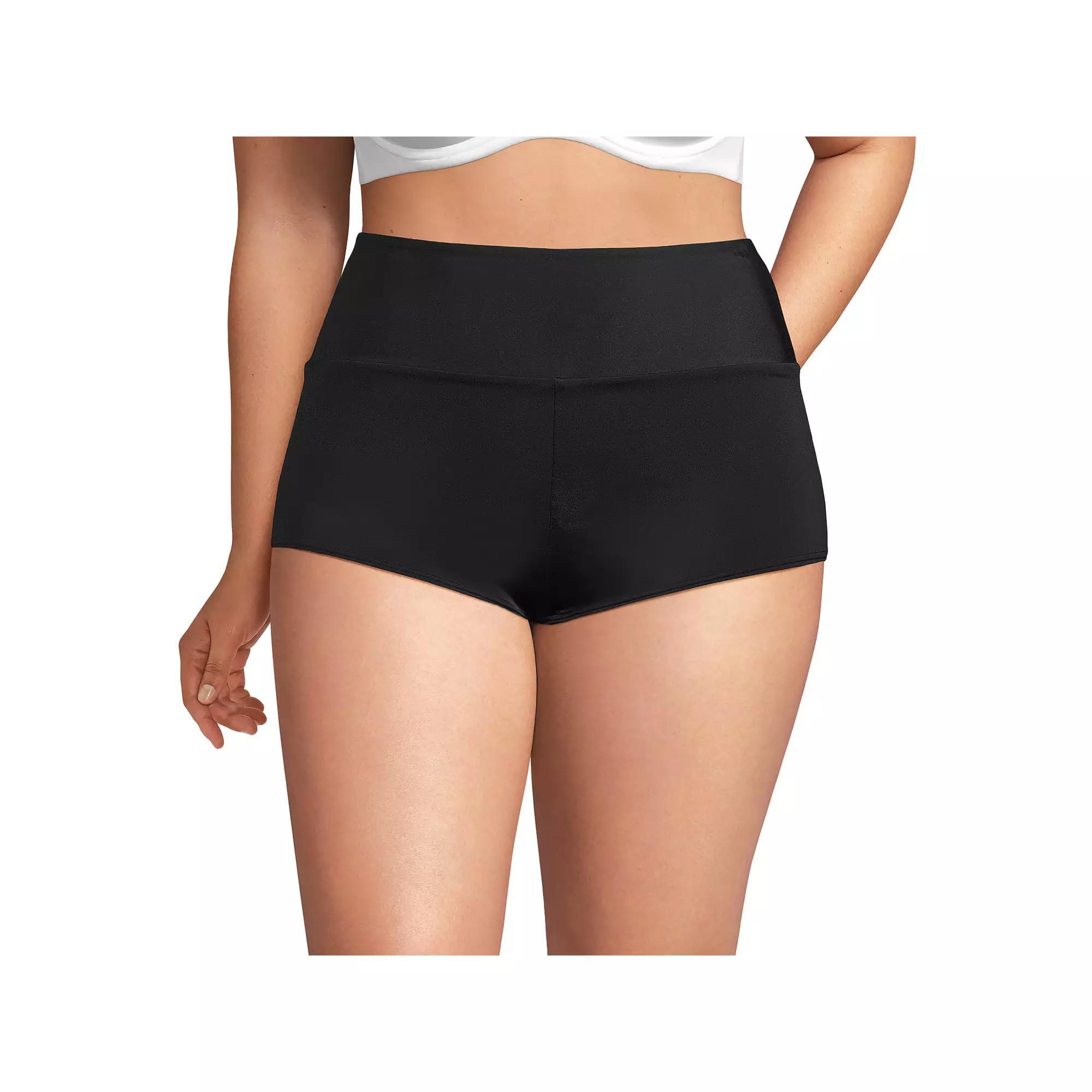 Women's Lands' End Tugless High Waisted Boy Swim Shorts, Size: 20 W, Black Product Image