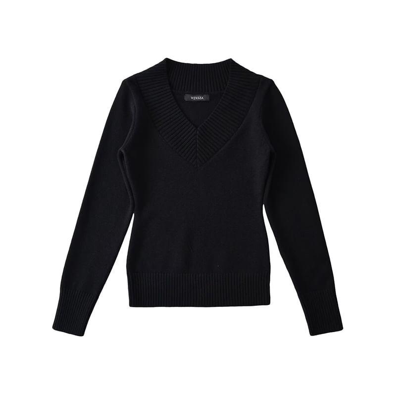 V-Neck Plain Sweater Product Image