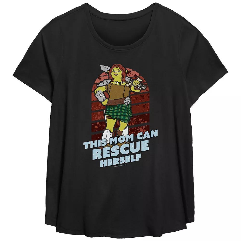 Plus Size Shrek This Mom Can Rescue Herself Scoop Hem Flowy Graphic Tee, Women's, Size: 2XL, Black Product Image