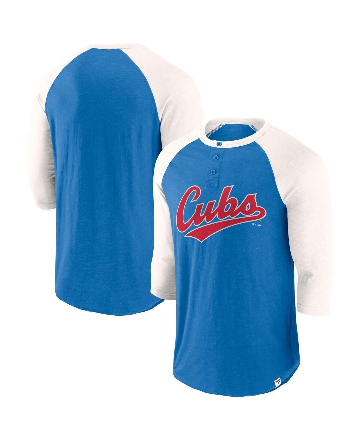 Men's Fanatics Royal/Cream Chicago Cubs Historical Win 3/4-Sleeve Henley T-Shirt, Size: Small, Blue Product Image