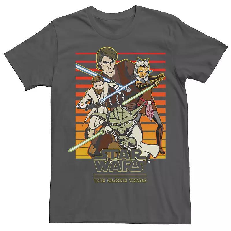 Men's Star Wars: Clone Wars Jedi Group Shot Retro Line Tee, Size: Medium, Grey Product Image