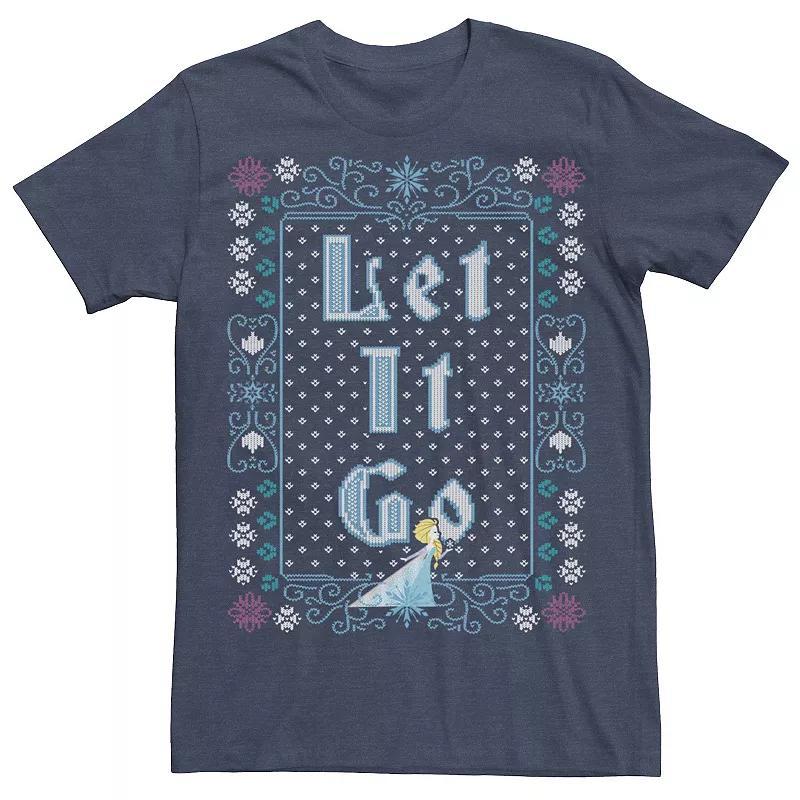 Men's Frozen Elsa Let It Go Ugly Christmas Sweater Short Sleeve Tee, Size: XXL, Navy Grey Product Image