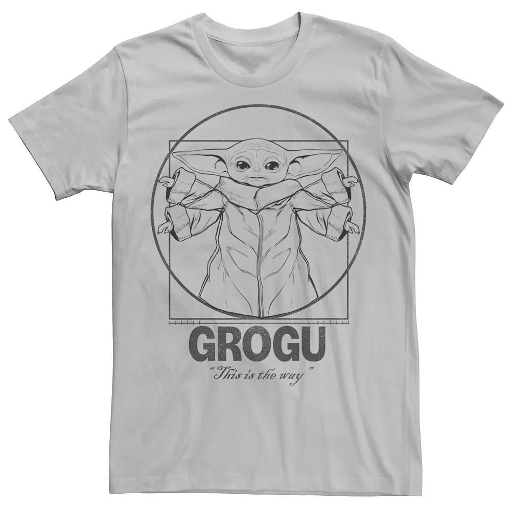 Men's Star Wars The Mandalorian Vitruvian Grogu Lineart Graphic Tee, Size: XL, Silver Product Image