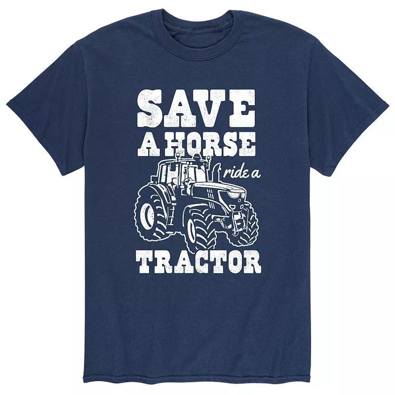 Mens Save A Horse Ride Tractor Tee Grey Military Green Product Image