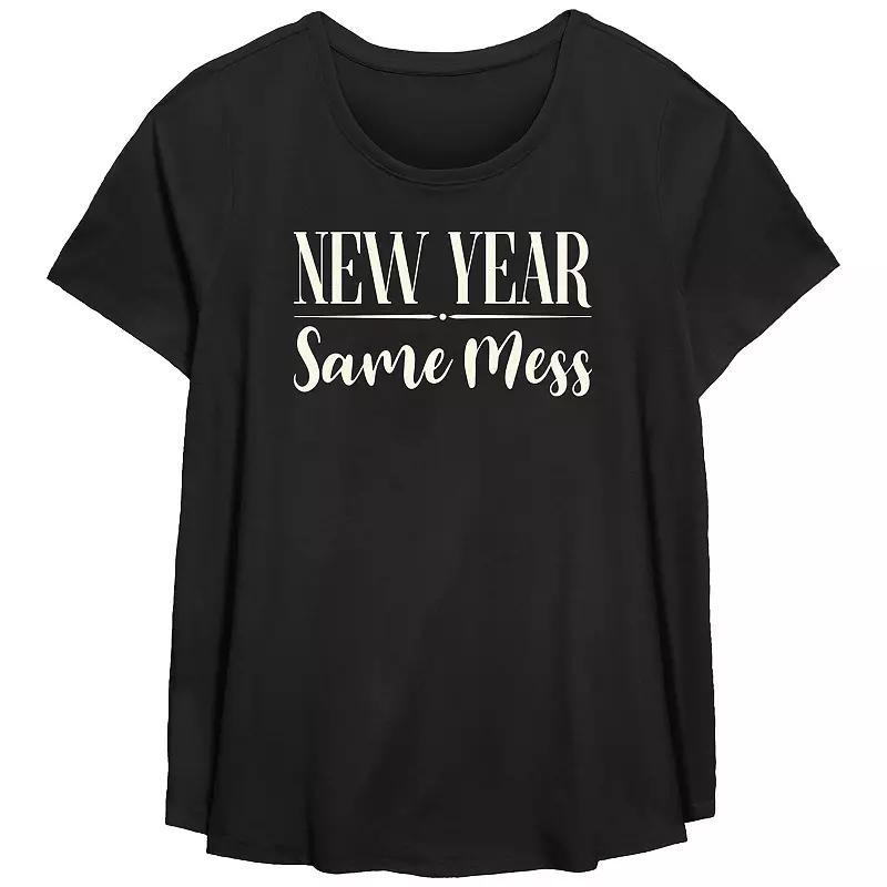 Missy Plus Size New Year Same Mess Flowy Tee, Girl's, Size: 0X, Black Product Image