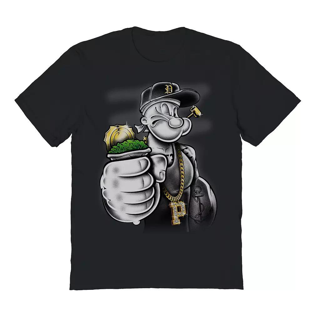 Men's Popeye - Gold Spinach Graphic Tee, Size: XXL, Black Product Image