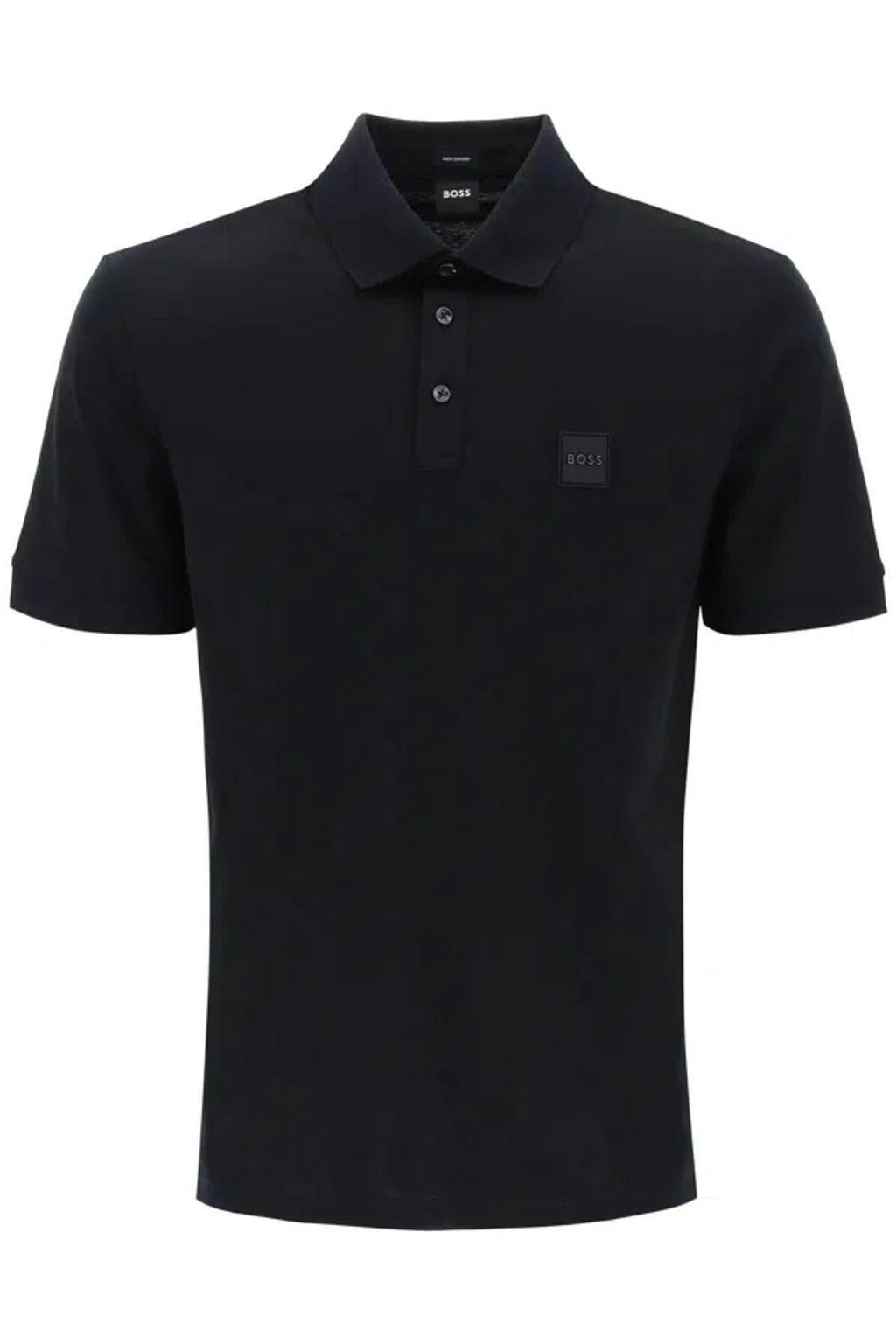 HUGO BOSS Stretch-cotton Slim-fit Polo Shirt With Logo Patch In Black Product Image