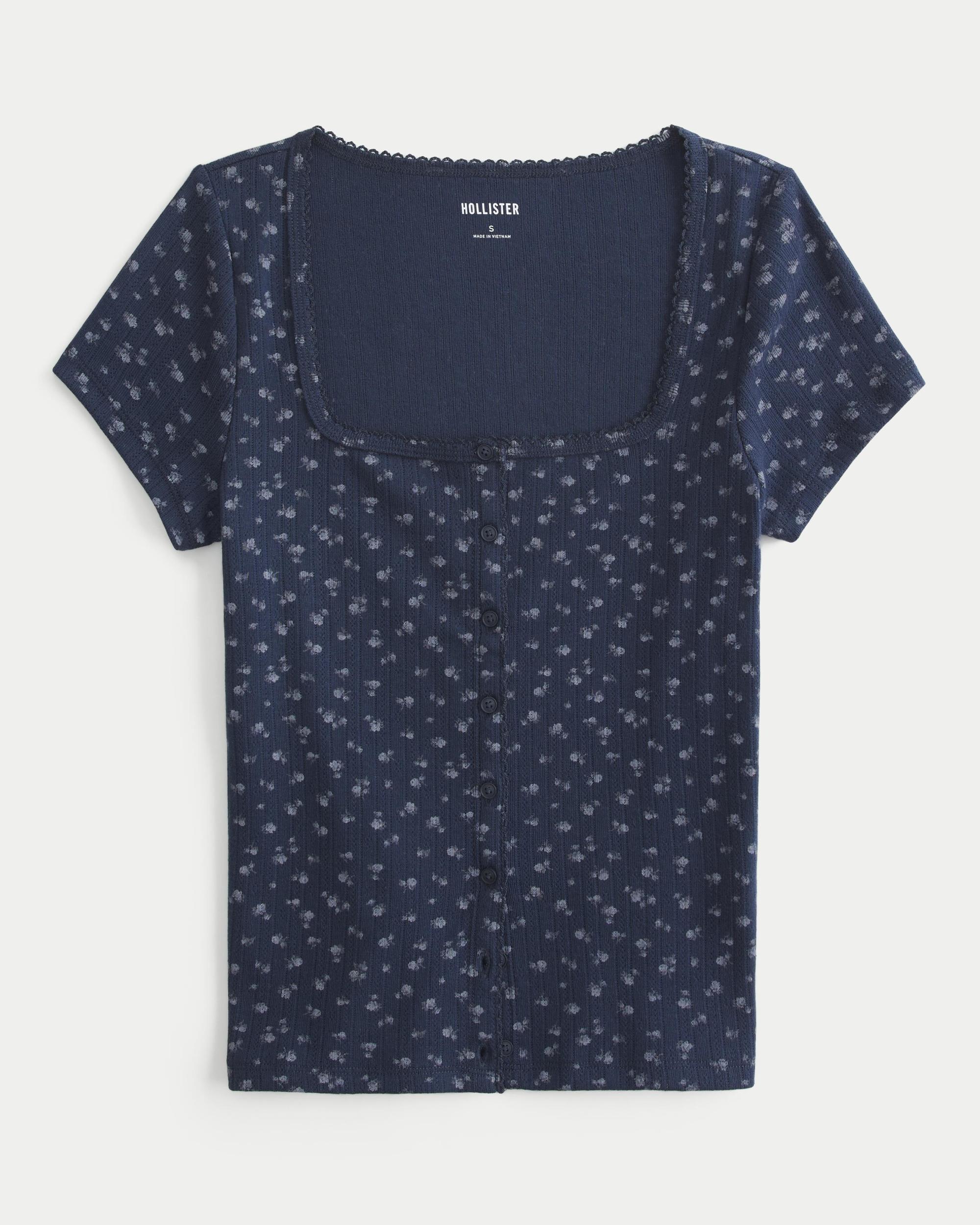 Short-Sleeve Button-Through Pointelle Top Product Image