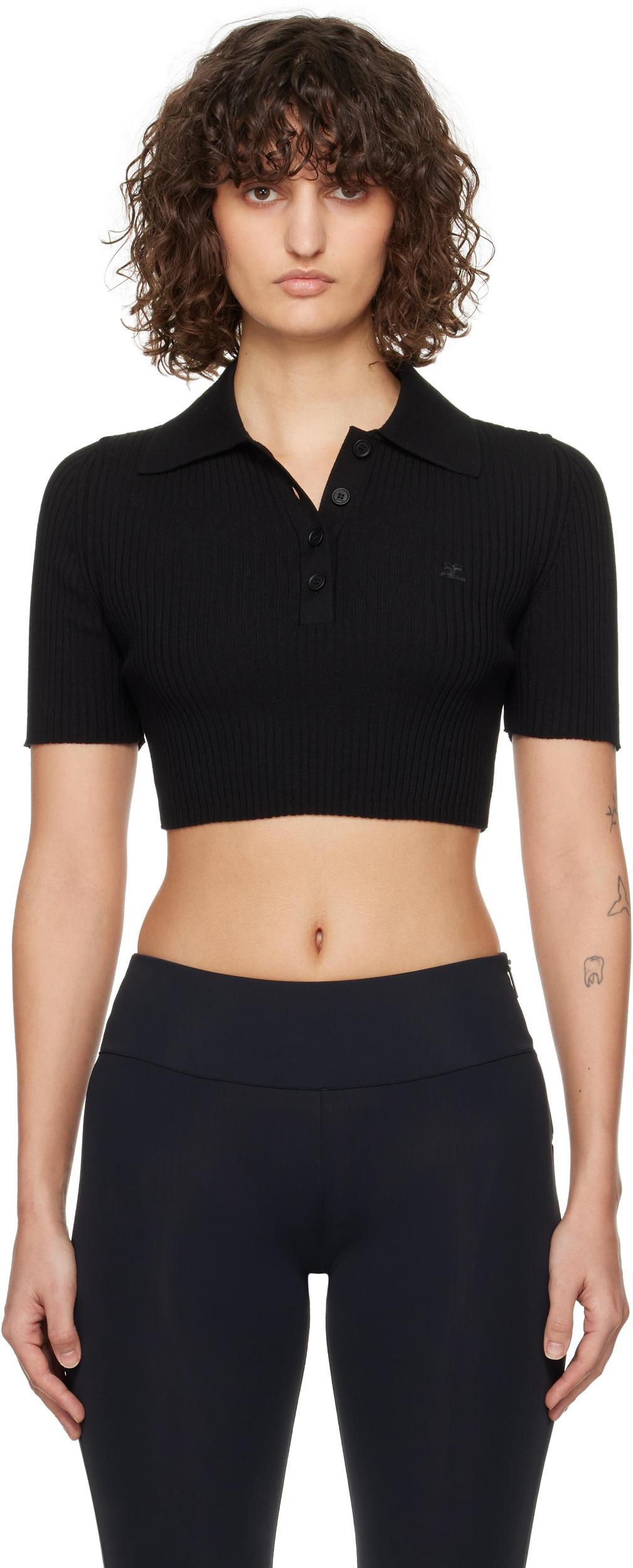 COURRÈGES Black Cropped Knit Polo Product Image