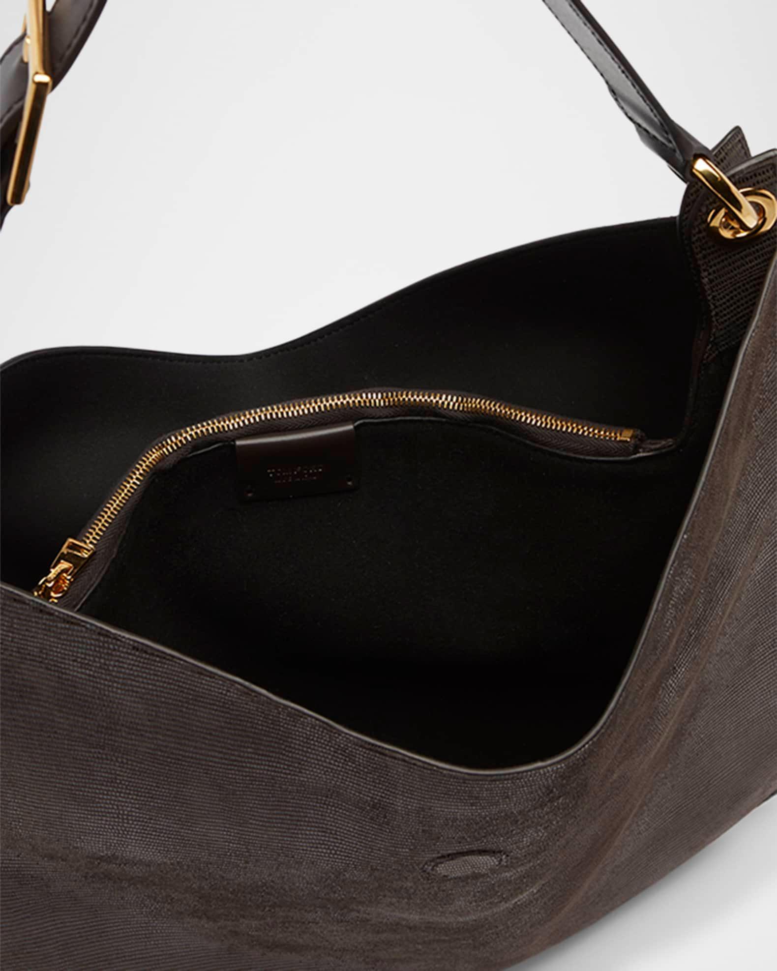 Tara Large Crossbody Bag in Lizard-Embossed Suede and Leather Product Image