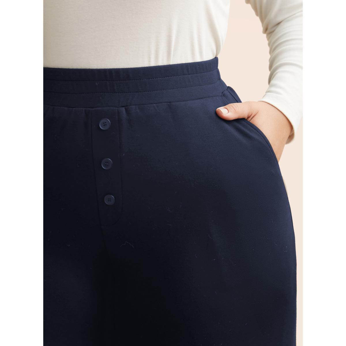 Plus Size Supersoft Wide-Leg Pants Women Indigo Casual Wide Leg Mid Rise Everyday Pants BloomChic 22-24/3X Product Image