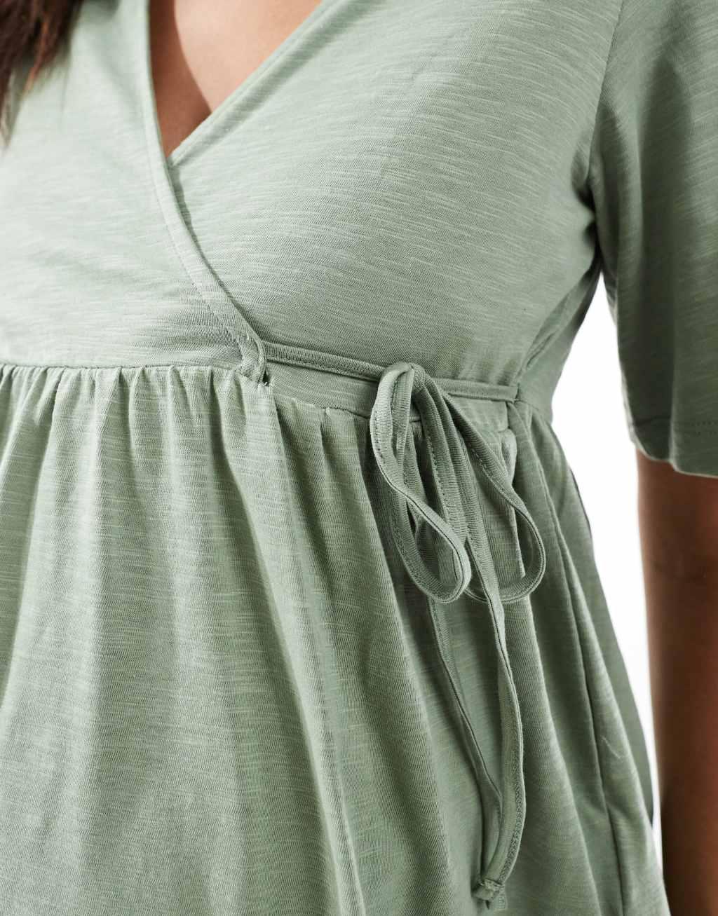 Mamalicious Maternity jersey wrap top in khaki Product Image